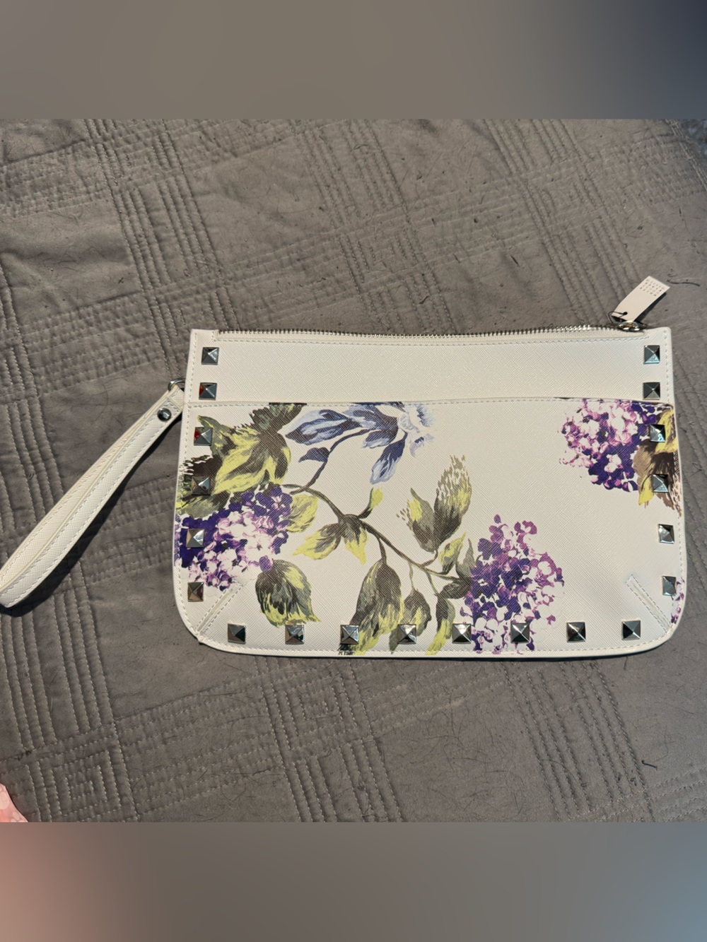 White House Black Market White Floral Studded Wristlet NWT